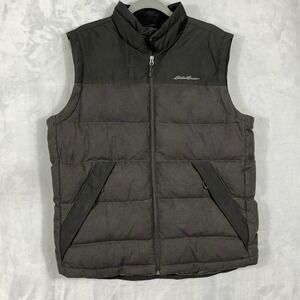 Eddie Bauer Vest Mens L Gray 650 Down Puffer Full Zip Outdoor Hiking Camping